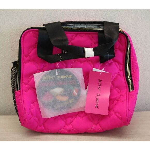 Betsey Johnson TBJ-1286 Hot Pink Insulated Lunch Tote W/Mesh Pouch - Picture 3 of 7